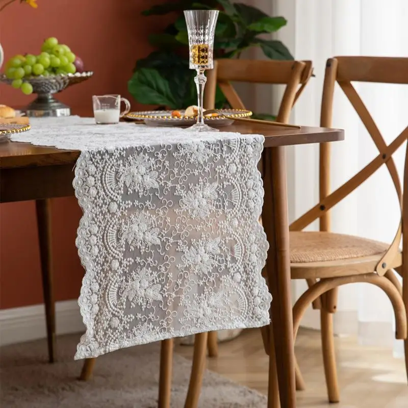 

Элегантная белая кружевная скатерть с ажурным узором для журнального столика, роскошная накидка на тумбу под телевизор, в американском и европейском стиле, для кухонного стола