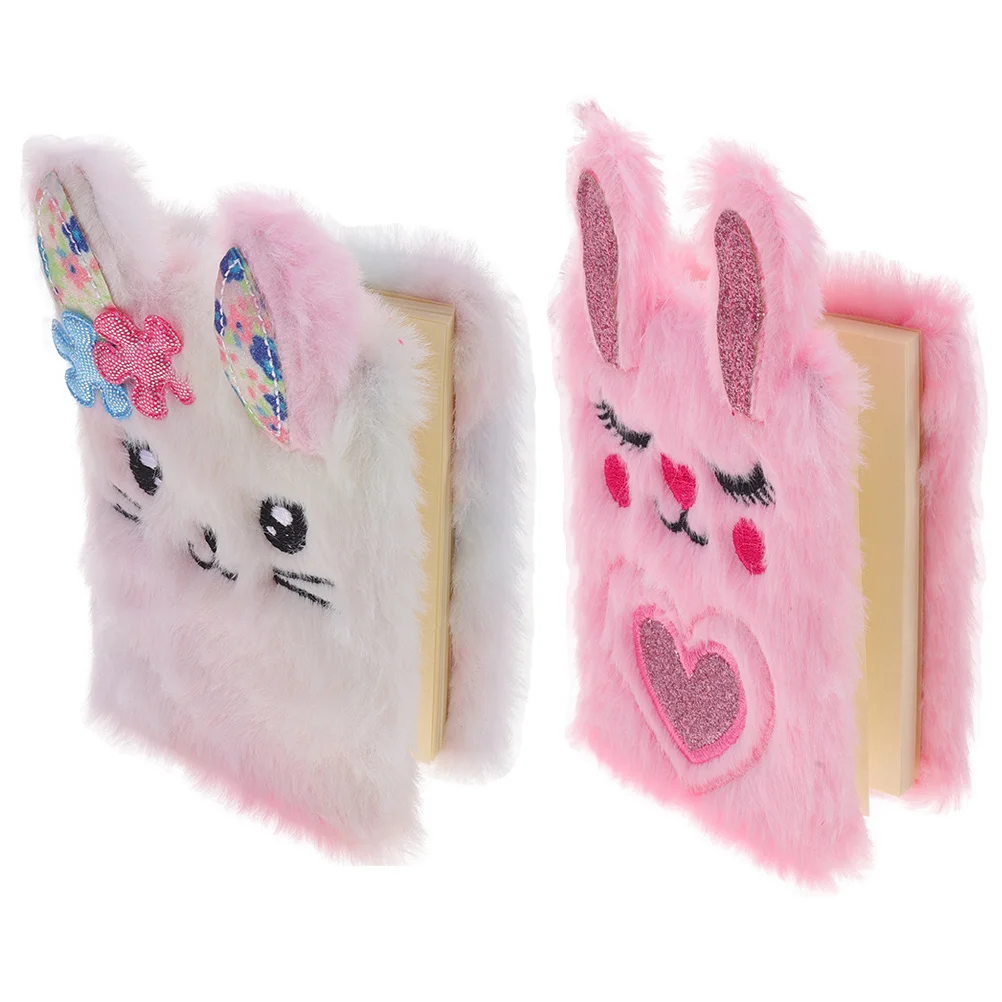 

2 Pcs The Notebook Children's Cartoon Rabbit Plush Girls Portable Mini Pocket Diary Daily Use Cover Student