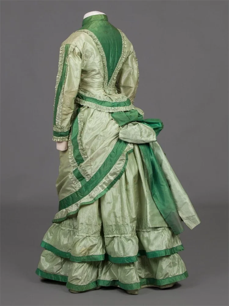 1870s Retro Victorian Edwardian Green Walking Bustle Dress  Duchess Historical Theater  Reenactment Ball Gown