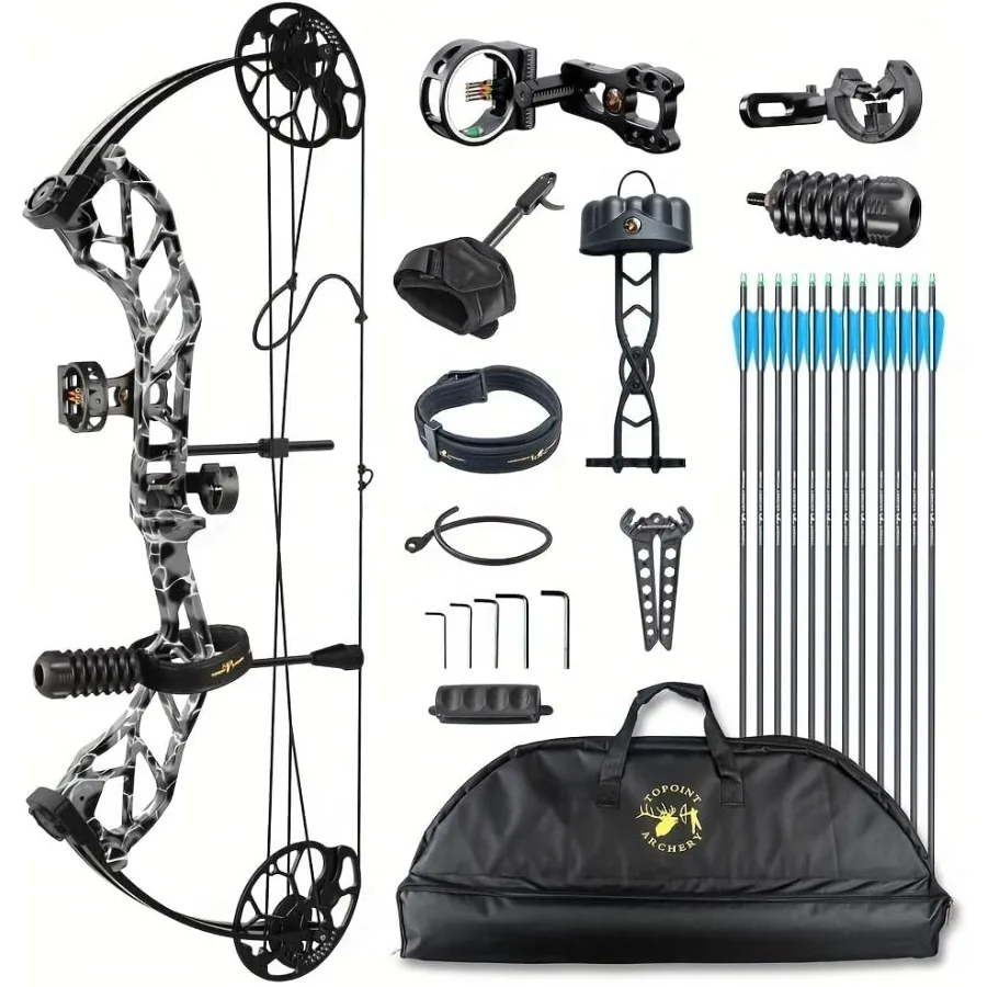 

Compound Bow Pro Set Easy to Adjust No Bow Press Needed Bow and Arrow Set 19-31 Draw Length 0-70 Lbs Draw Weight Up to IBO 320