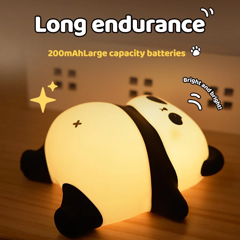 LED Night Lights Cute Panda Silicone Lamp USB Rechargeable Touch Sensor Timing Bedside Decor Kids Baby Nightlight Birthday Gifts