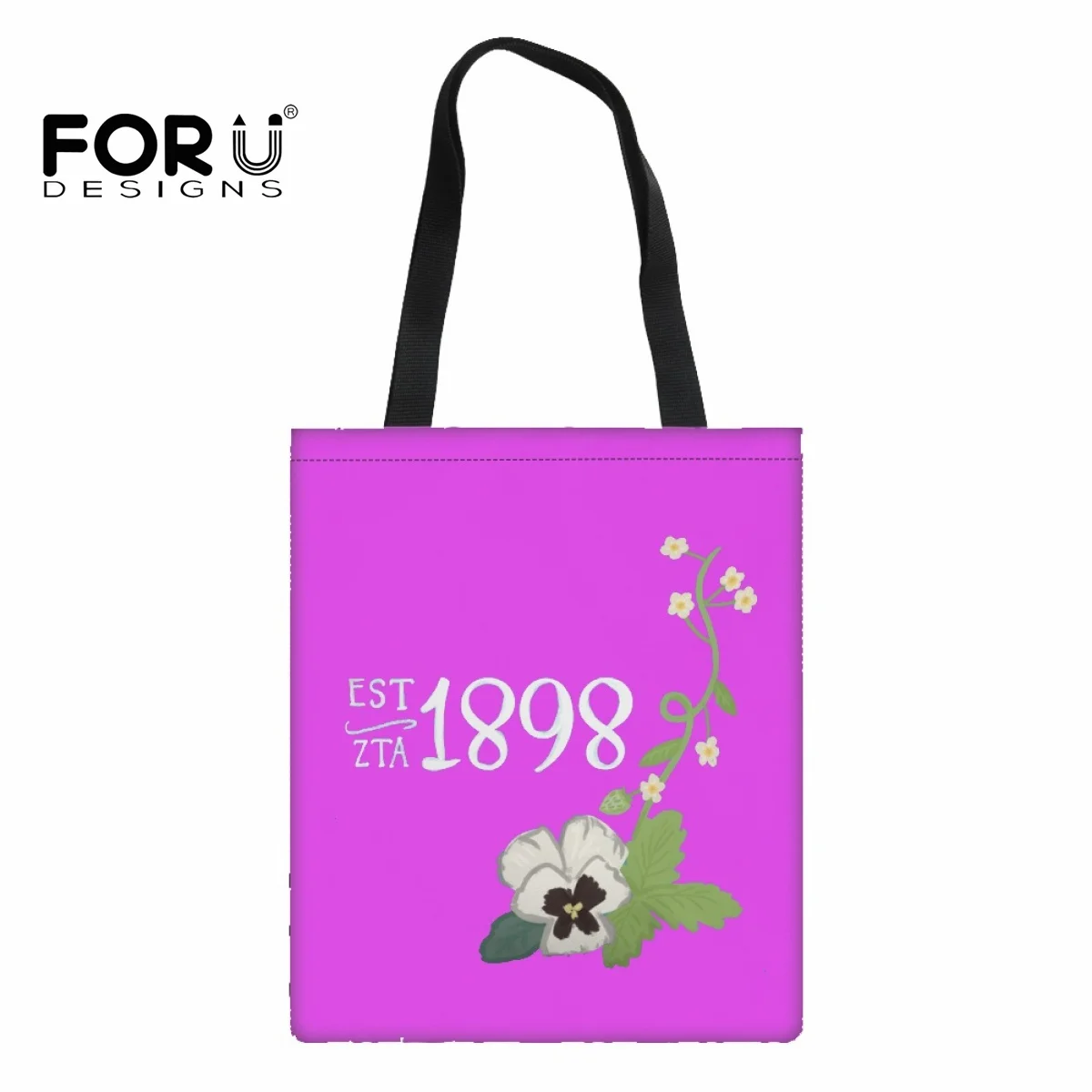 FORUDESIGNS Women Shopper Bag Soft Zeta Tau Alpha Sorority Shopping Canvas Shopper Bag Girl Handbag Tote Shoulder Bag Lady