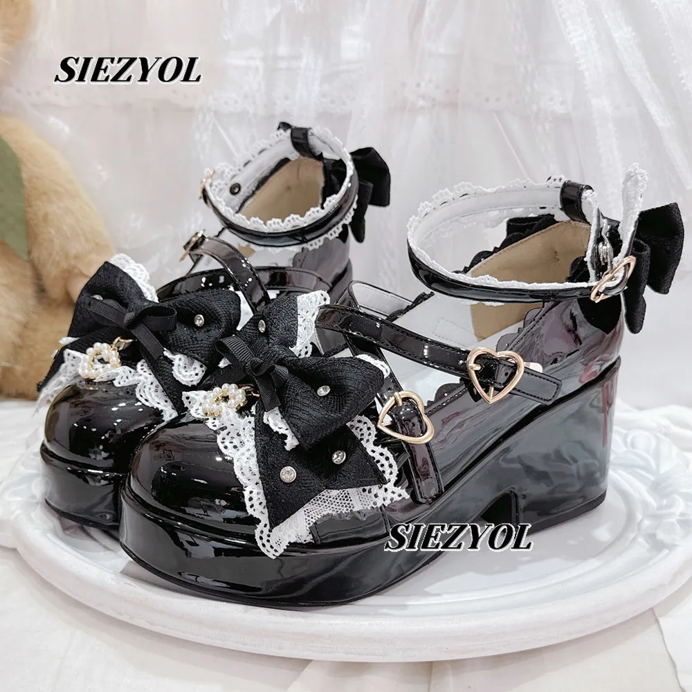 Original Japanese-style Bow Mary Jane Shoes Mass Production Sweet Cute Versatile Lace-up High-heeled Platform Shoes for Women