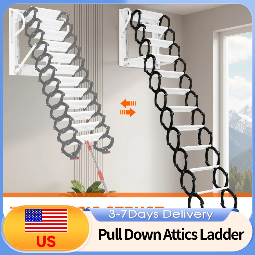 

Электрическая выдвижная чердачная лестница из алюминиевого сплава, складная, невидимая, с безопасными поручнями, для чердака, гаража, подвала