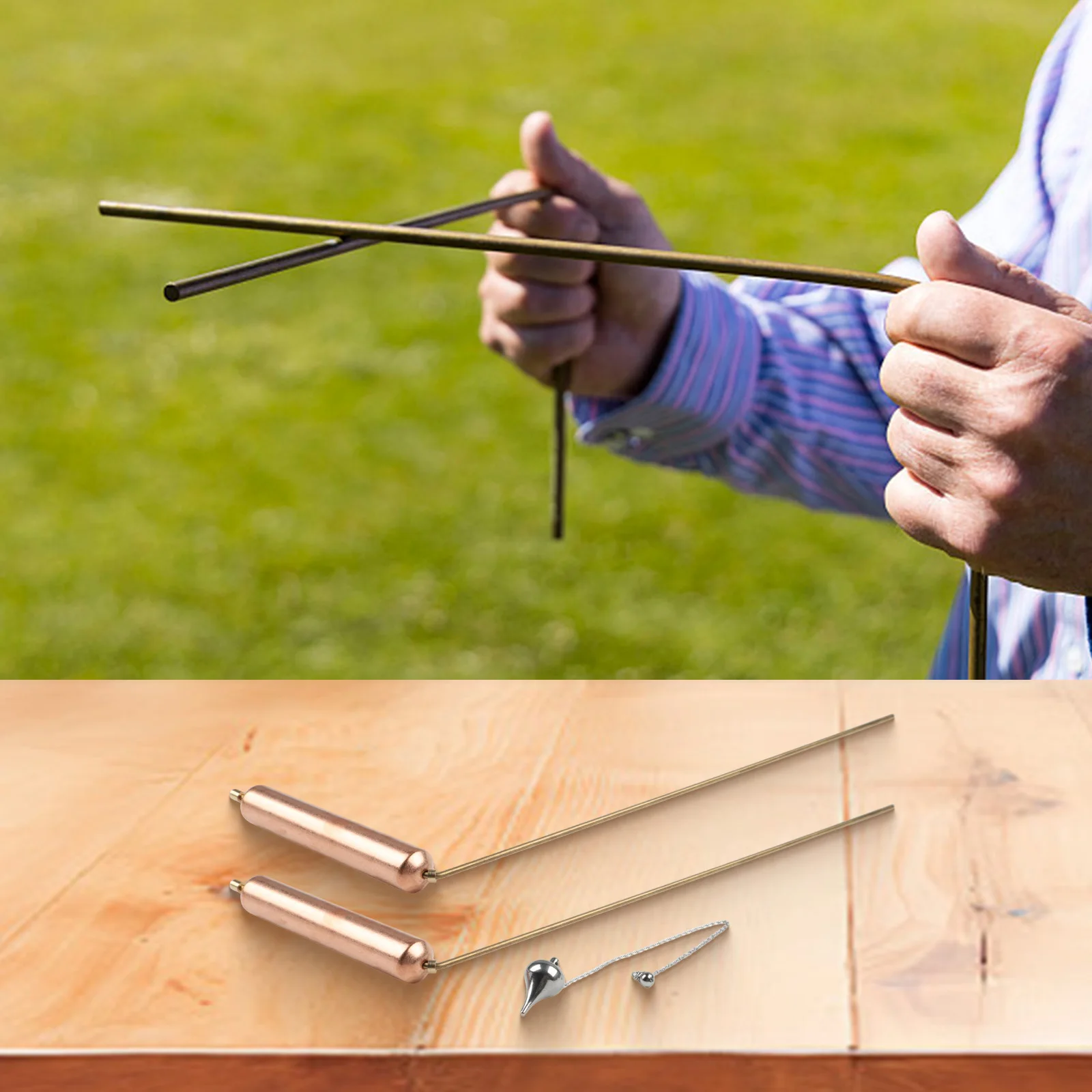 Copper Divining Rods 13.4 Inch For Gold Metal Detector Dowsing Set With Pendulum For Water Finding Treasure Hunting Geological