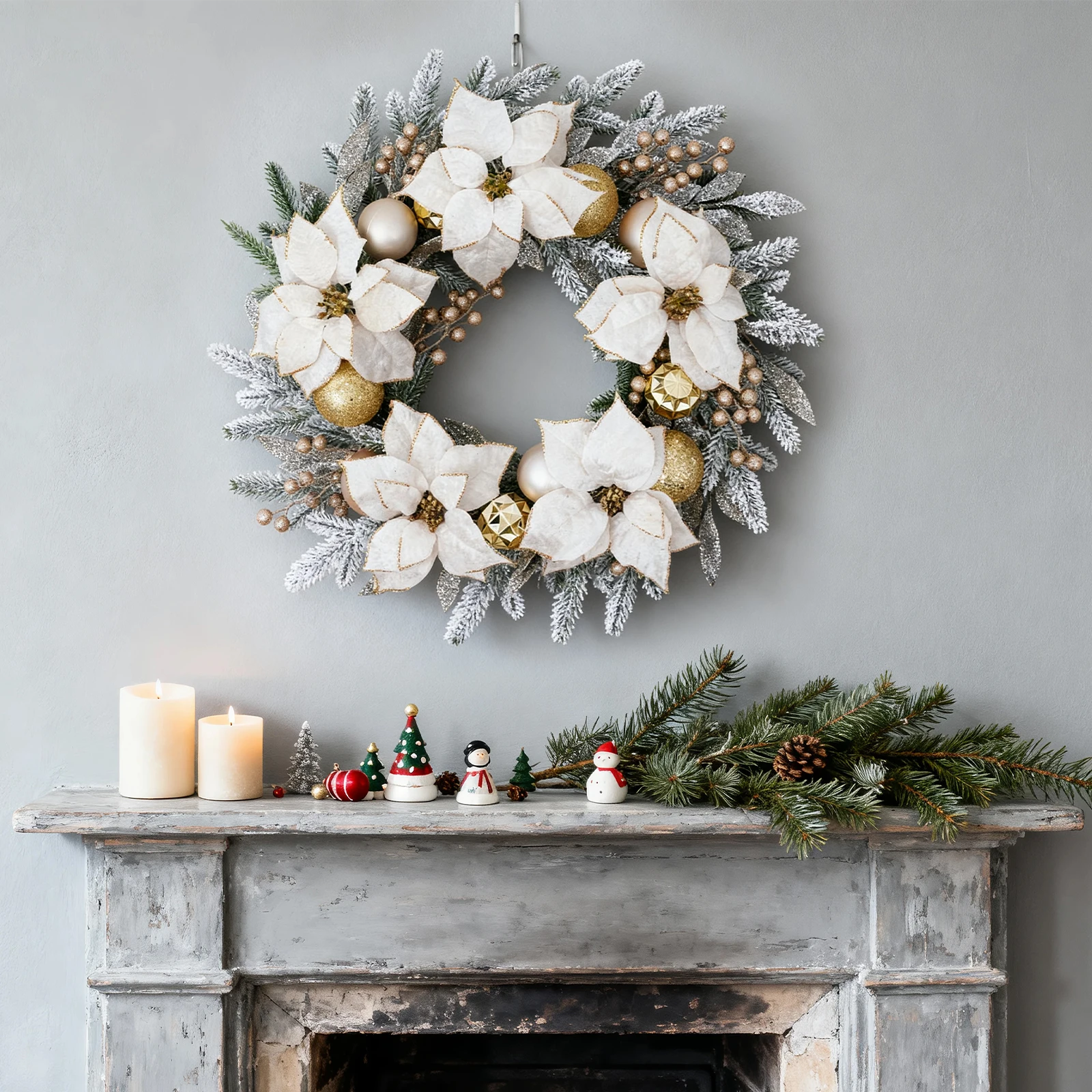 

Welcome the Holidays with a 24" White Poinsettia Wreath Perfect Christmas Decor for Your Front Door and Home