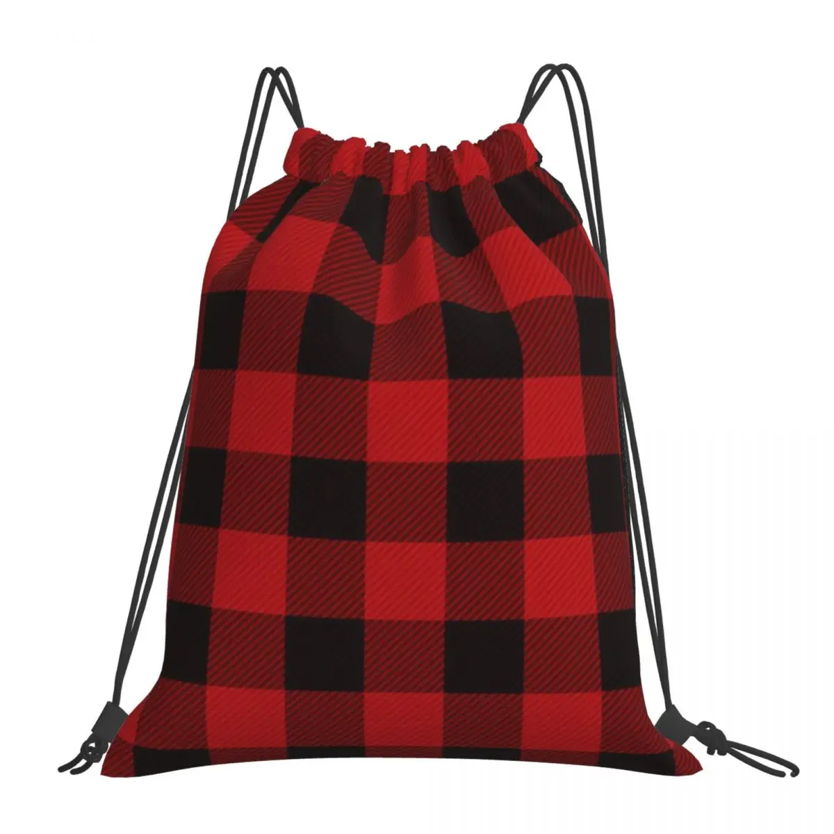 Country Christmas Cottage Primitive Lumberjack Buffalo Plaid Backpacks Portable Drawstring Bags Shoes Bag Book Bags For Travel