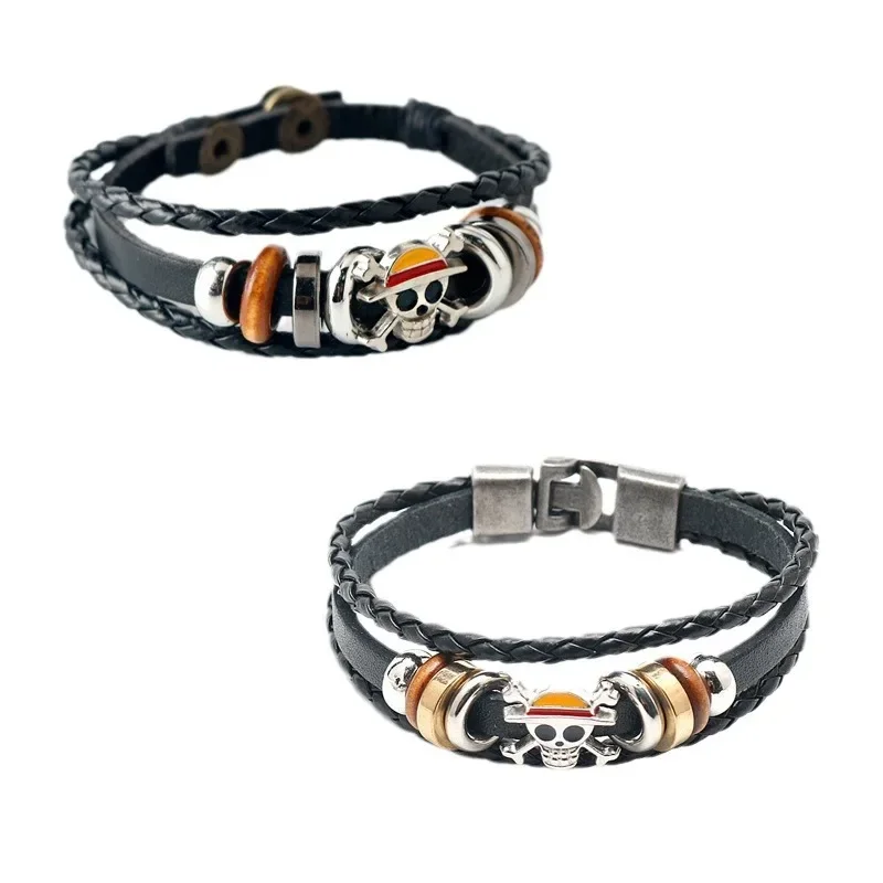 

Цельные мужские браслеты в стиле аниме, соломенная шляпа и браслет с логотипом черепа, пиратские ювелирные аксессуары, игрушки для мальчиков, подарок на день рождения, Рождество