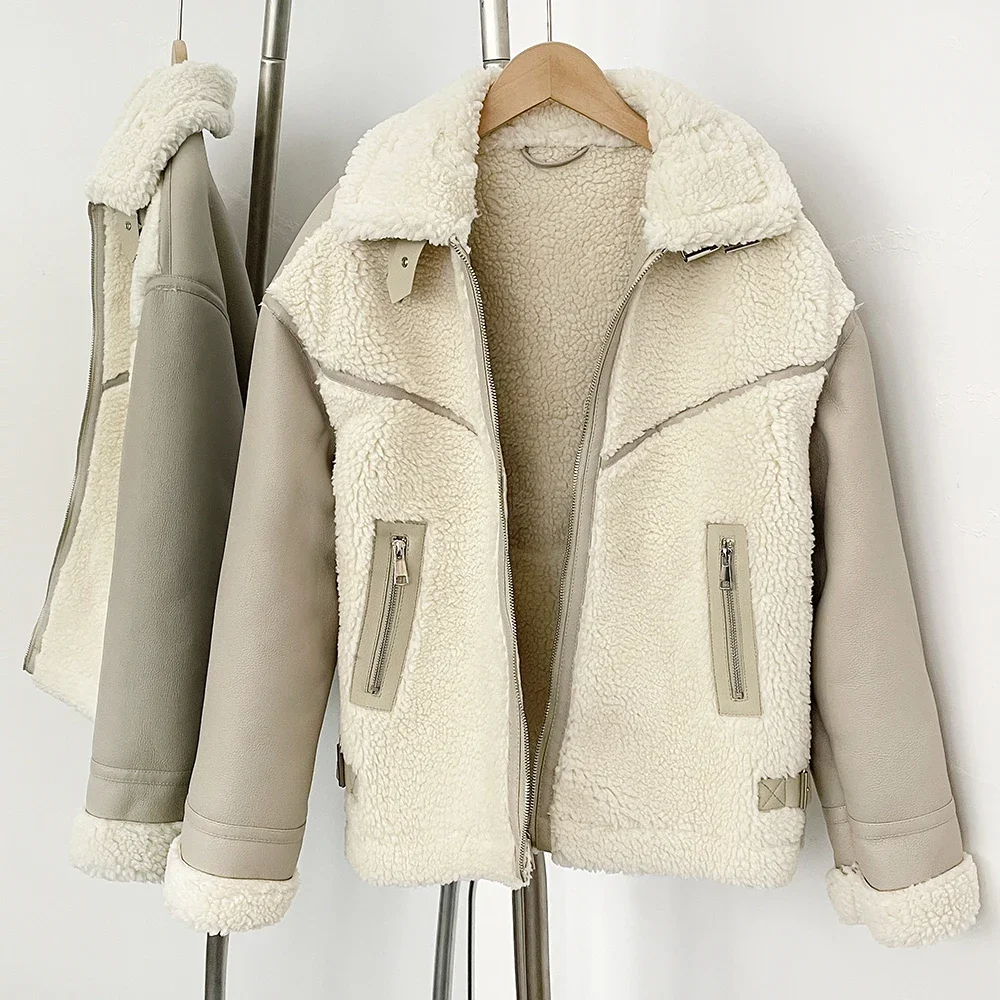 

Модное зимнее пальто из искусственного меха, новинка 2025, осенне-зимняя женская кожаная куртка, свободная толстая теплая женская верхняя одежда, замшевое пальто на молнии