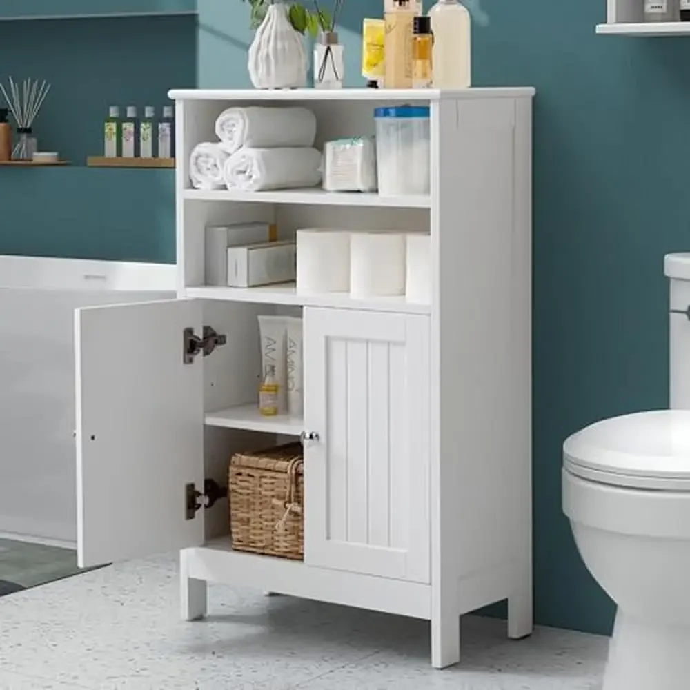 Freestanding Floor Cabinet with Doors and Shelves White Kitchen/Bathroom Storage 22 x 35 Inch