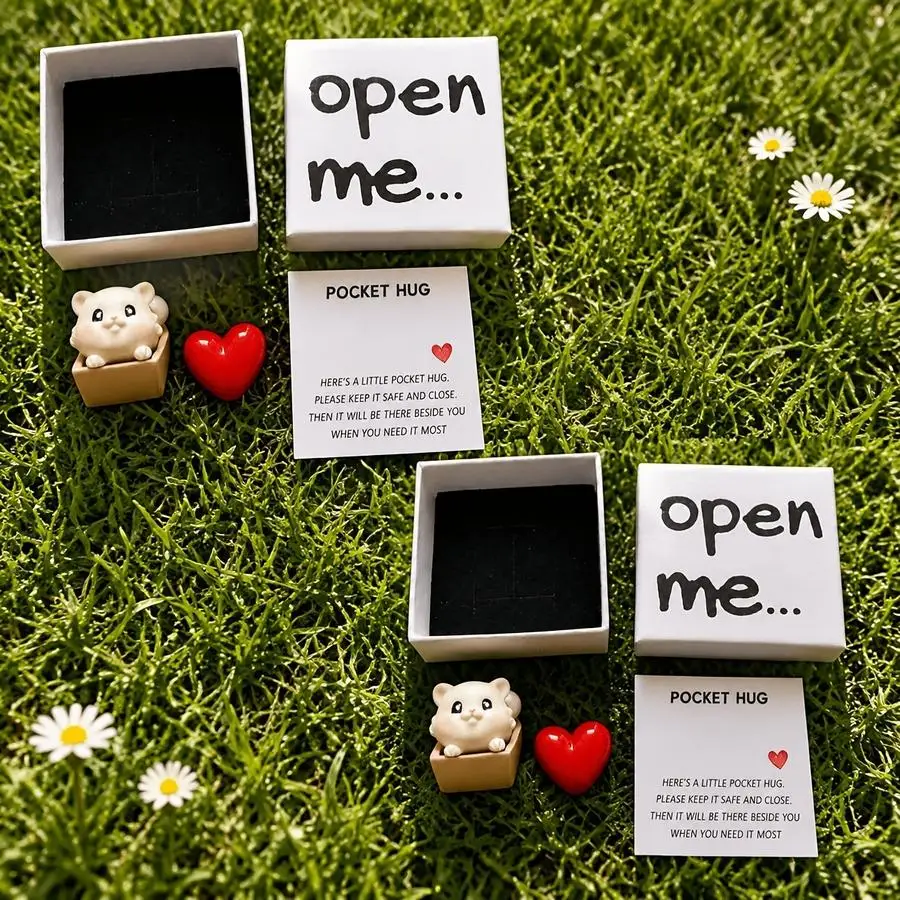 1/5/10/20/50/100pcs Set (Box And Card And Resin Kitten And Resin Heart) Surprise Party Gift Box Kitten Gift Box, Inner Mini Kitt