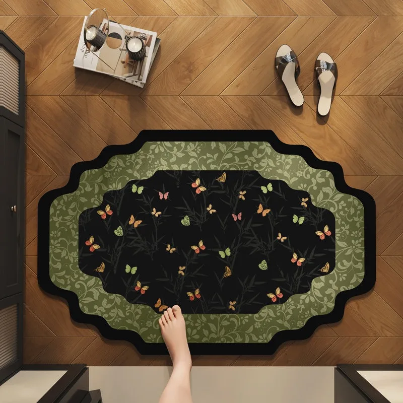 Bathroom Rug Waterproof Non-slip Quick-drying Floor Mat Green Floral Botanical Pattern Carpet Toilet Area Rugs Home Decor Mats