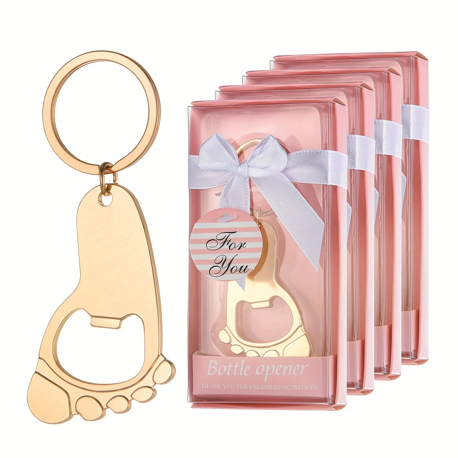 

24 шт., розовая и синяя открывалка для бутылок со следами, брелок для ключей, сувениры для вечеринки, праздничные сувенирные украшения, украшения для вечеринки