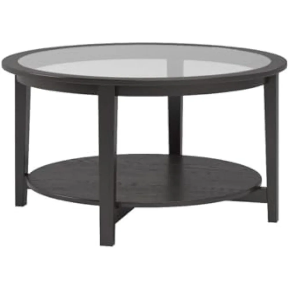 Modern Solid Wood Round Coffee Table with Tempered Glass Top,36 Inch Round Sofa Table for Living Room