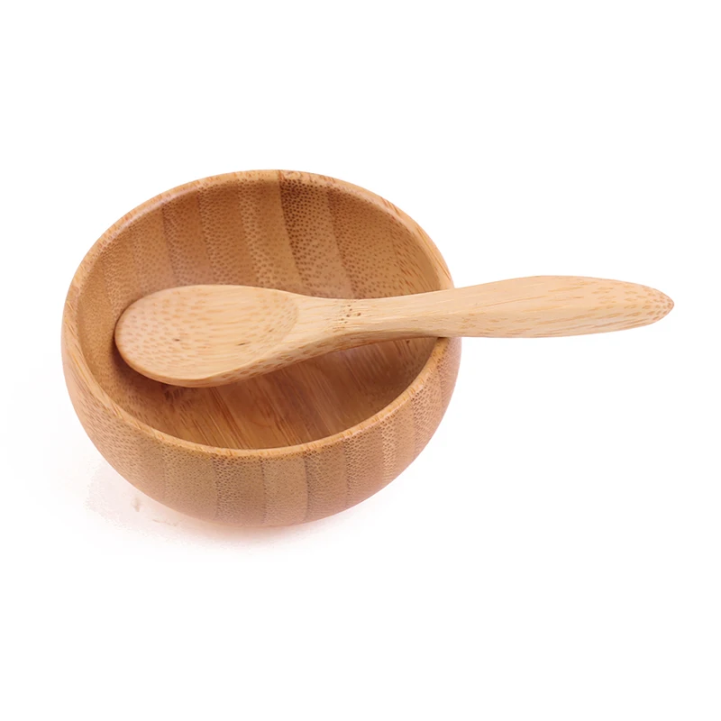 2Pcs/set Empty Bamboo Facial Mask Bowl With Spoon DIY Tableware Makeup Container Set Cosmetic Wooden Mask Tools