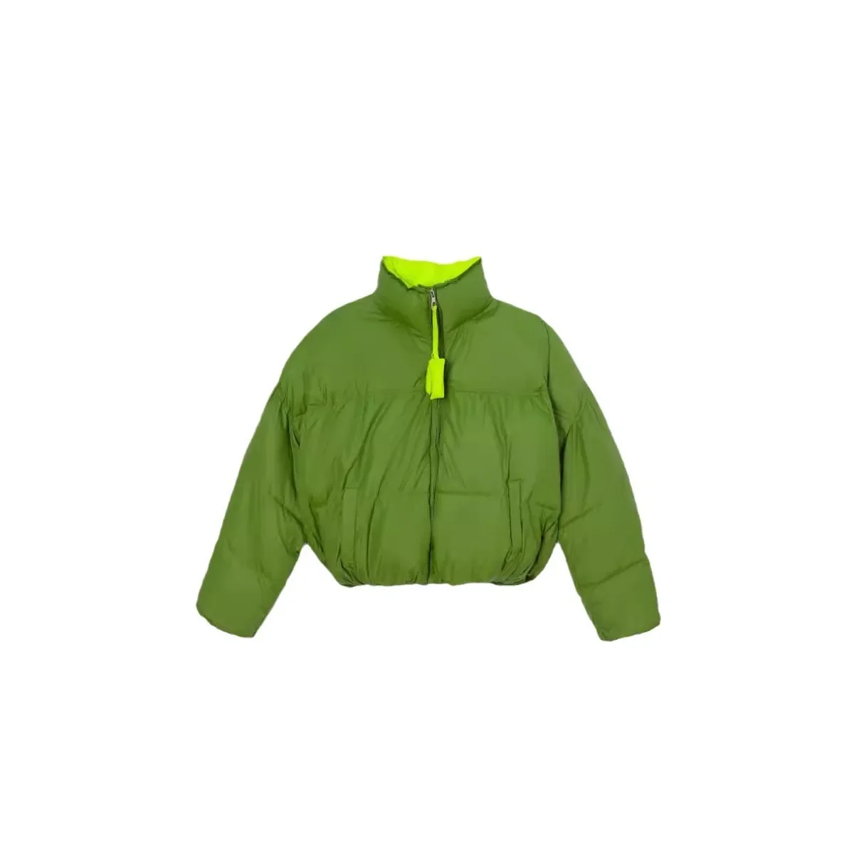 Chaqueta de algodón 2025 Chaqueta de algodón con cremallera corta para mujer de invierno Chaqueta de pan cálida con cuello alto en contraste para mujer Ropa de mujer 2025