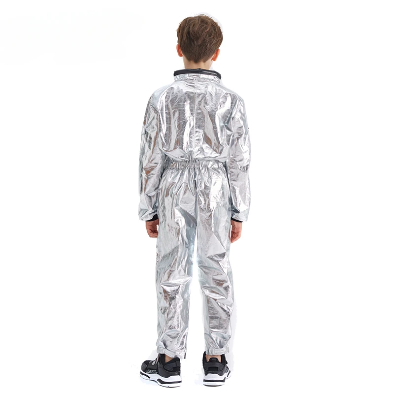 Reneecho Kids Astronaut Costume Sliver Boys Space Man Cosplay Jumpsuit And Hat 2 Piece Set Baby Halloween Costume For Kids