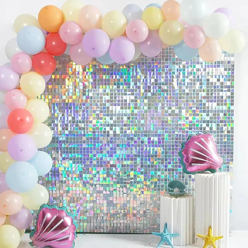 6/12/24/25/26/27Pcs Shimmer Wall Backdrops 33 Colors Square Sequin Wall Panel Backdrop Party Backdrop for Wedding Birthday Decor