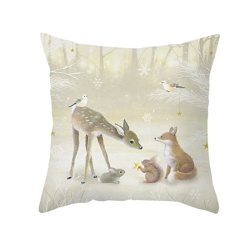 Home Living Room Sofa Decoration Animal Pillowcase Rabbit Deer Horse Fox Snowman Angel Print Pillowcase