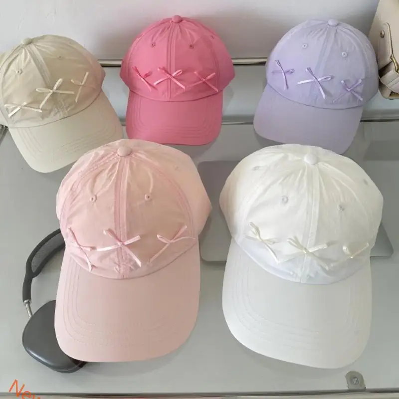 Outdoor Sun Hat Adult Ribbon Bowknot Decals Baseball Hat for Teen Travel Camping LXAD