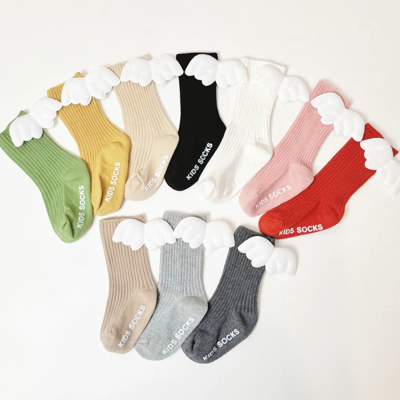 Baby Boys Girls Angel Wing Socks Cotton Short Floor Socks Kids Cute Candy Color Non-Slip Toddler Newborn Socks For 0-3Years