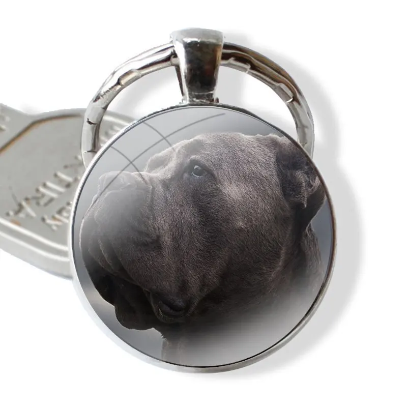 Fashion Creative Design Cartoon Keychain Handmade Glass Cabochon Key Ring Holder Pendant Key Chains Italian dogs Cane Corso