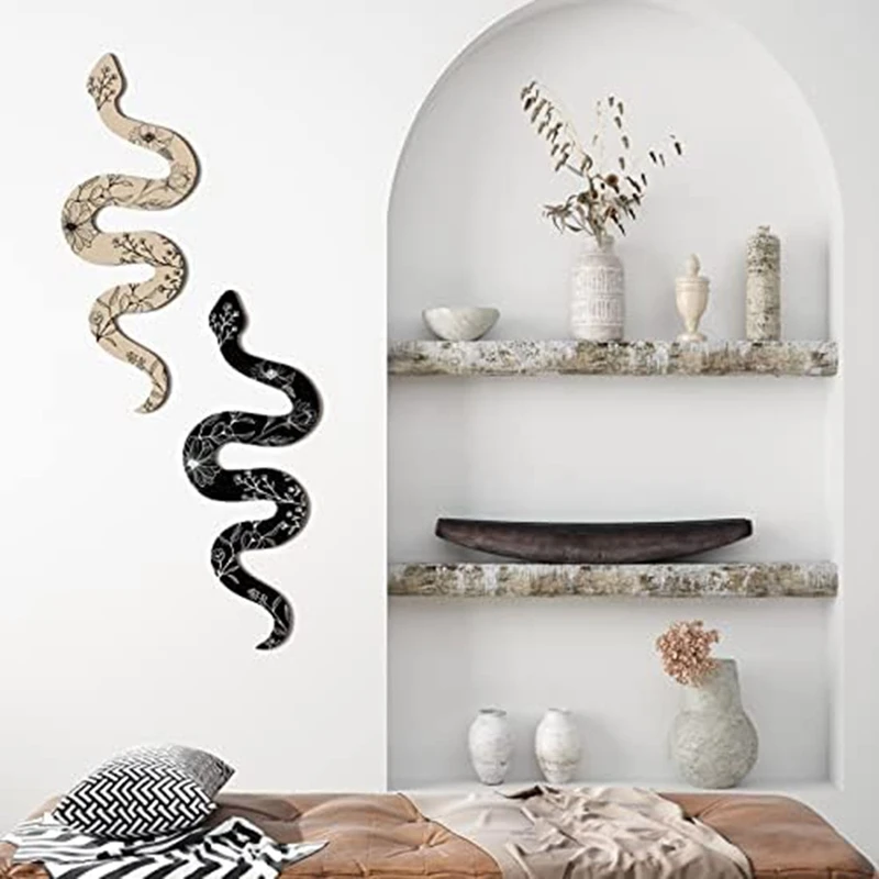 Set Of 2 Boho Cute Wooden Snake Decor Natural Aesthetic Desk Decor Altar Decor Frame Wall Hanging