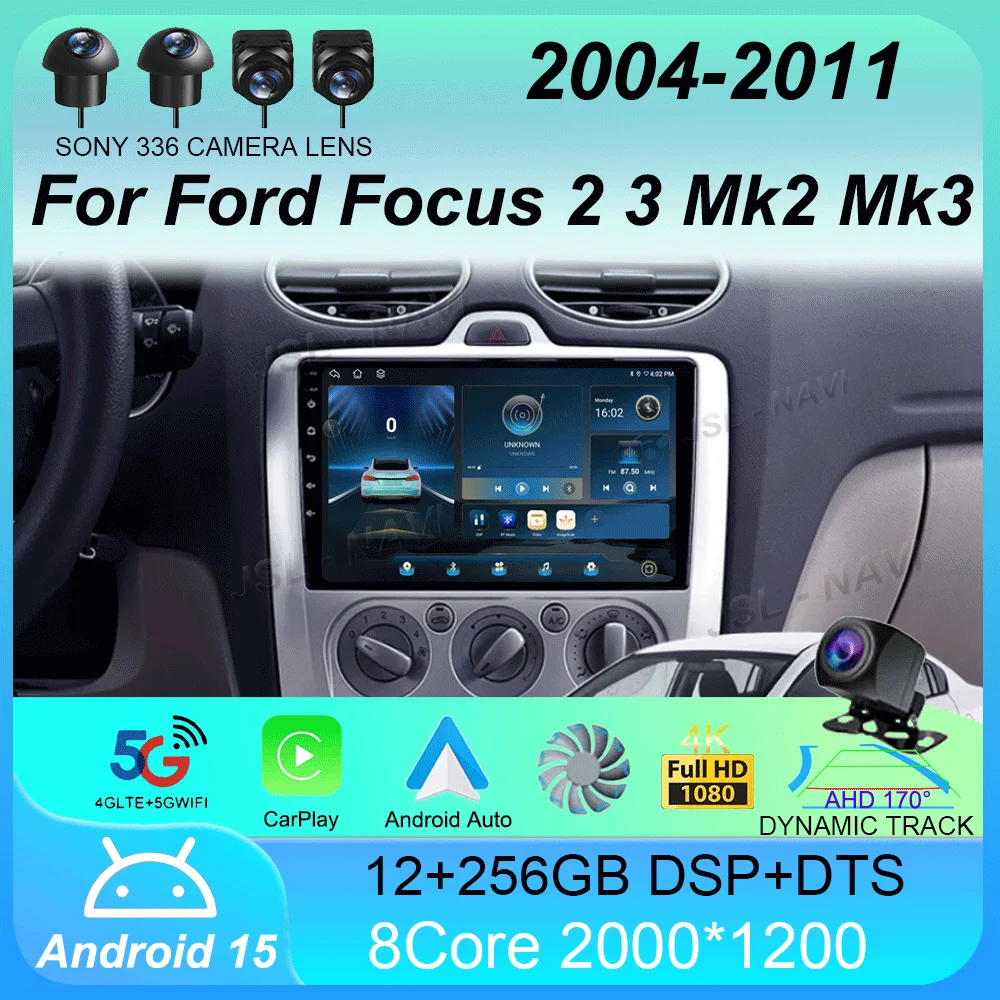 

Car Radio Android15 Carplay For Ford Focus 2 3 Mk2 Mk3 2004- 2008 2009 2010 2011 Navigation GPS Multimedia Player WiFi+4G Stereo