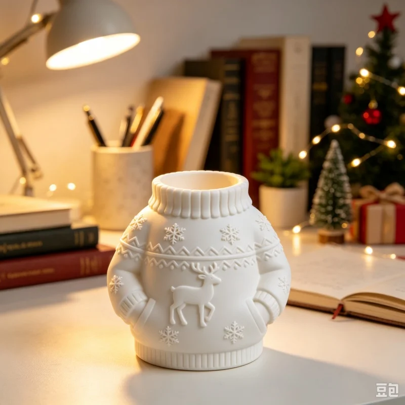 3D Printed Christmas Sweater Pen Holder, Reindeer Snowflake Xmas Pencil Cup, Desktop Stationery Home Decor