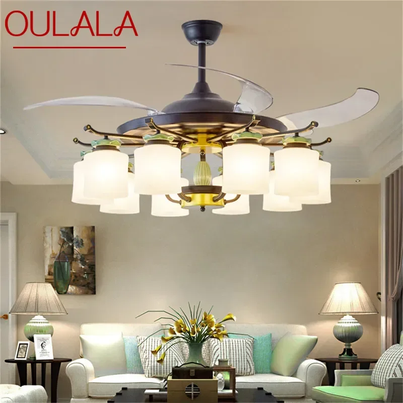 

OULALA Modern Stealth Fan Light Luxury Living Room Restaurant Bedroom Ceiling Fan Light Remote LED Electric Fan Light