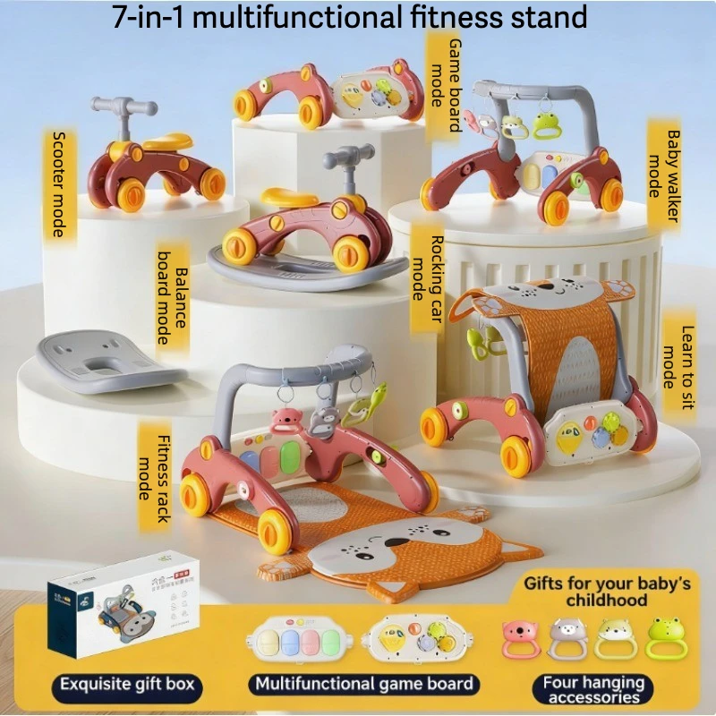 

7-in-1 Baby Activity Playmat with Pedal Piano, Walker Frame & Learning Toys Multifunctional Infant Development Center for 0-18M