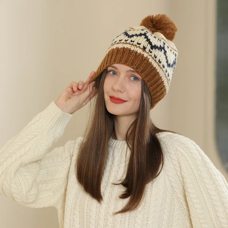 Autumn and Winter Atmosphere Maillard Warm Retro Thick Knitted Wool Hat Thin Hairball Hat