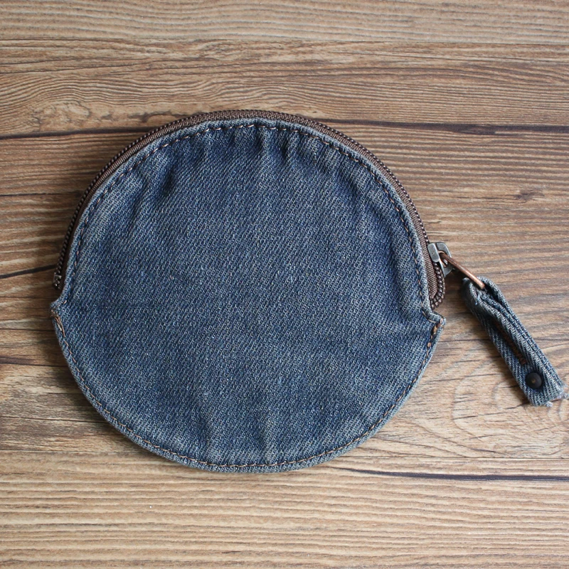 Retro Denim Coin Purse Unisex Zipper Key Pouch Handheld Waist Hanging  round Coin Bag Pendant Functional Small Bag