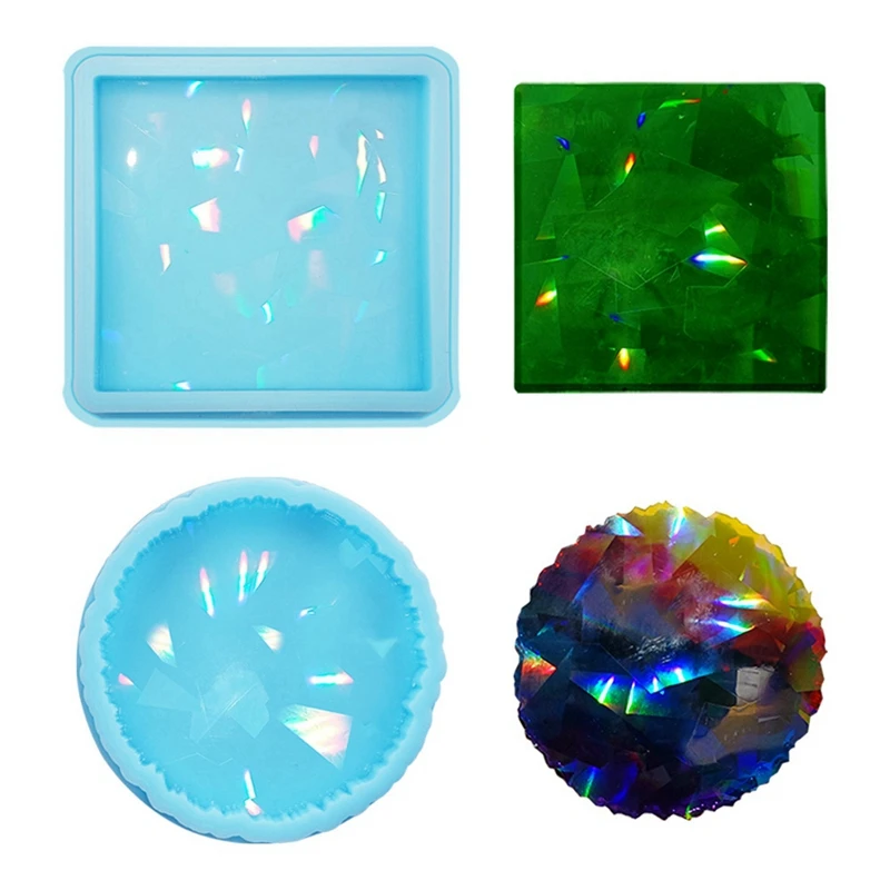 Holographic Light Shadow Cup Pad Mat Coaster Silicone Mould DIY Craft Tool Square