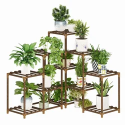 Wood Plant Stand Indoor Outdoor Ladder Plant Display Shelf Balcony Plant Storage Rack Flower Rack Holder