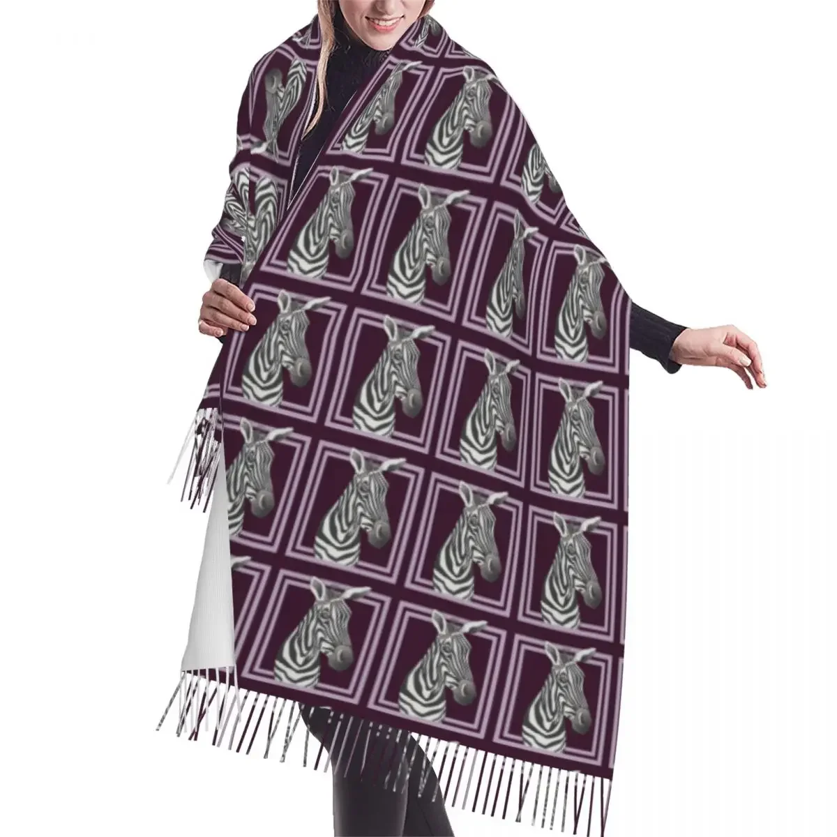 Personalized Printed Framed Zebra Eggplant Scarf Men Women Winter Fall Warm Scarves Luxury Fashion Versatile Shawl Wrap