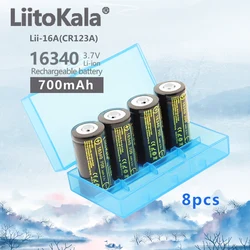 8PCS LiitoKala Lii-16A 16340 700mAh Li-ion Battery CR123A Rechargeable Batteries 3.7V CR123 for Laser Pen LED Flashlight Cell