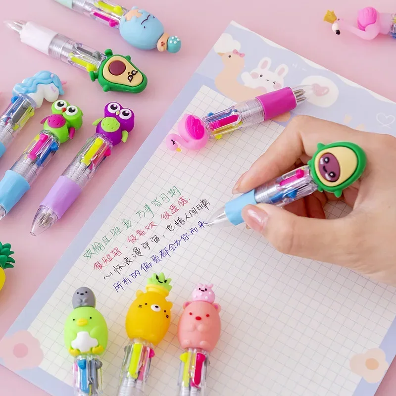 25Pcs/Lot Kawaii Mini 4 Colors Ballpoint Pen Cartoon Bear Unicorn Animal Multicolor Cute Pens Stationery School Office Supplies