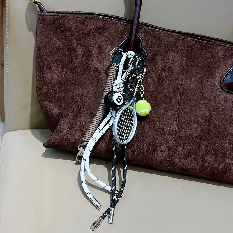 Creative Handwoven Rope Tennis Unique Weaving Rope Billiard Car Keychain Accessories Bag Pendant