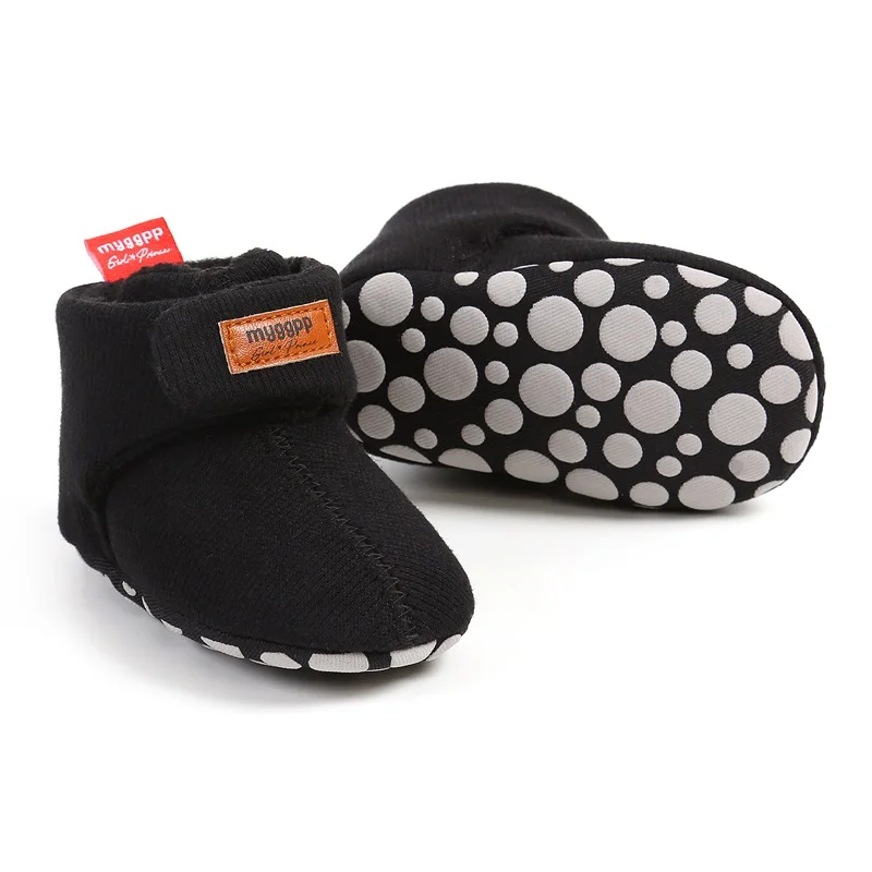 

Louatui Baby Thickened Plush Boots Flat Shoes Infant Non-Slip Soft Sole First Walker Winter Warm Crib Shoes