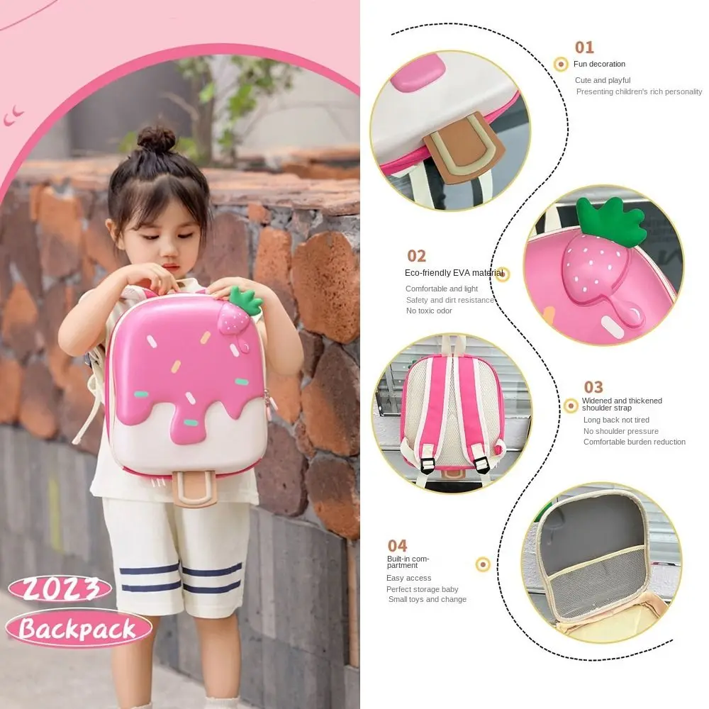 Cute Trend Kids Backpack Ice-cream Shape Shoulder Bags Portable Large Capacity Dessert Bag