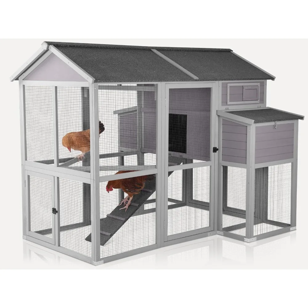 

Chicken Coop Wooden Outdoor Chicken House with Two Nesting Box Leakproof Pull-on Tray and UV-Resistant Roof Panel