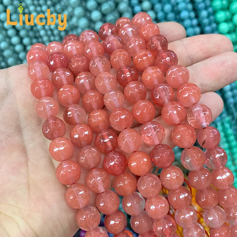 Fashion Natural Stone Faceted Watermelon Red Handmade beads DIY Advanced sense Rings 15\