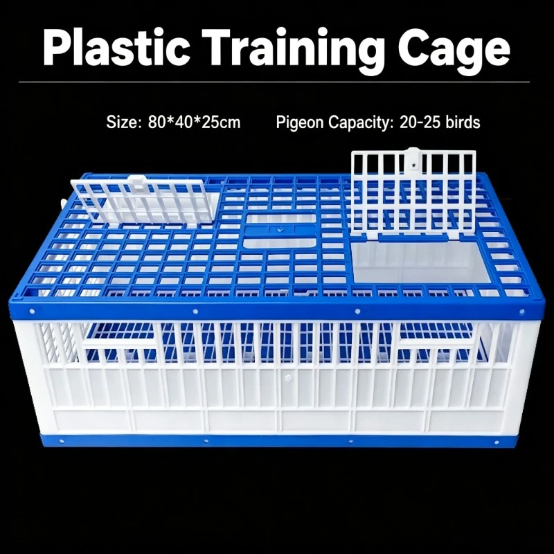 Plastic training cages, plastic foldable flight cages, and supplies for transporting training pigeons