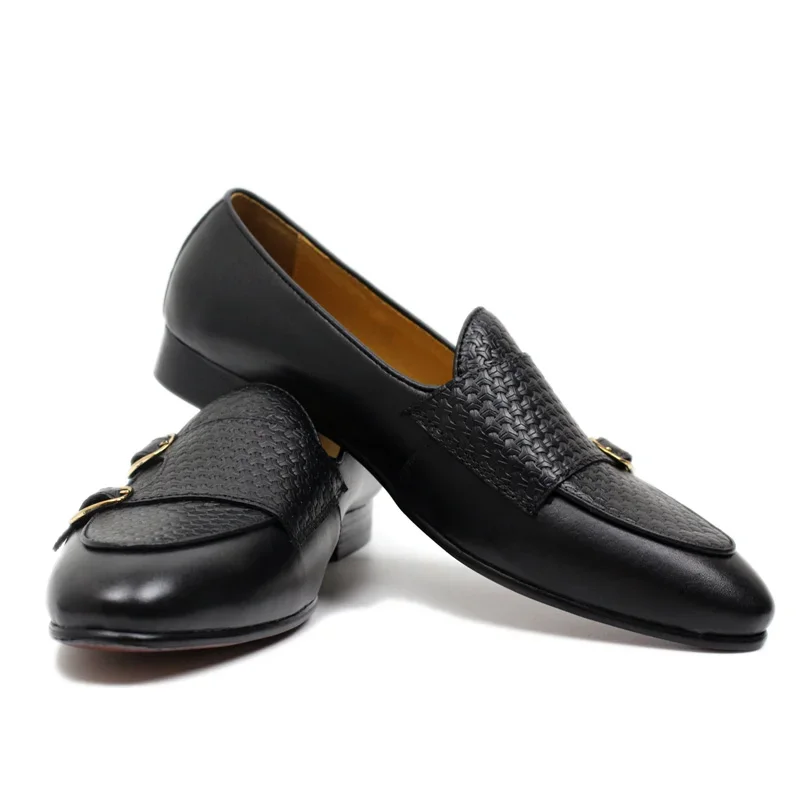 Men\'s Genuine Leather Loafers Metal Buckle Monk Shoes Casual Business Dress Gentleman Wedding Party Formal Shoes