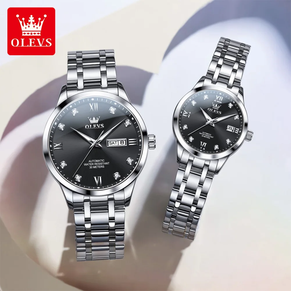 OLEVS 9946 Couple Watches for Men Women Waterproof Calendar Classic Simple Business Original Automatic Mechanical Wristwatch Set