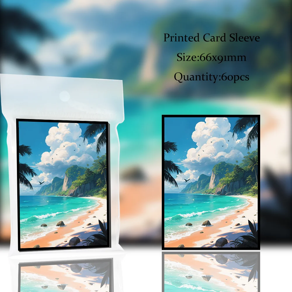 

60PCS 66x91mm Beach Scenery Theme Printed Deck Protector Sleeves Toploading Trading Card Sleeves for TCG MTG PTCG Sport Card