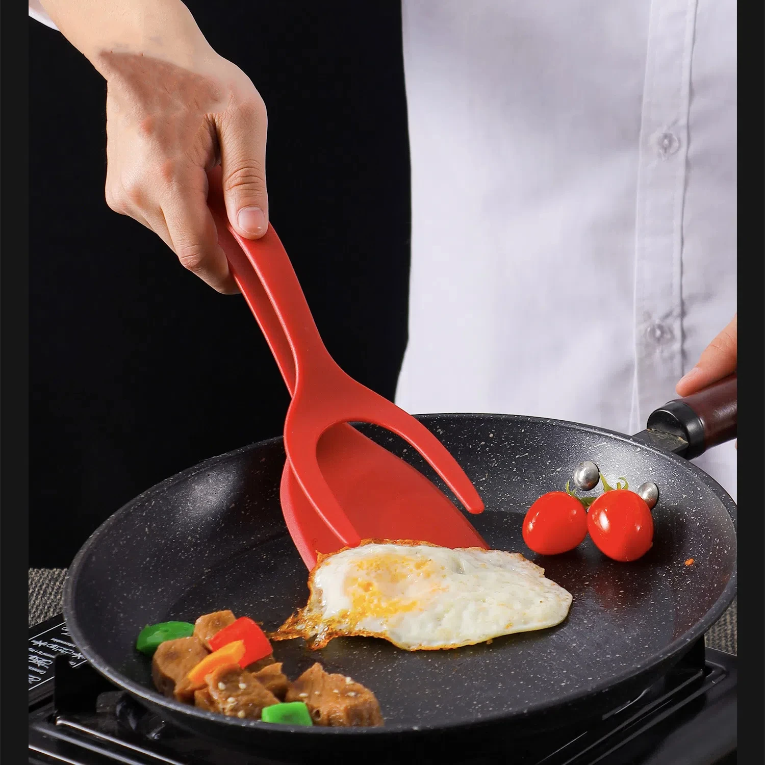 2 In 1 Nylon Grip Flip Tongs Egg Spatula Tongs Steak Spatula Tongs Clamp Pancake Fried Turners Kitchen Accessories