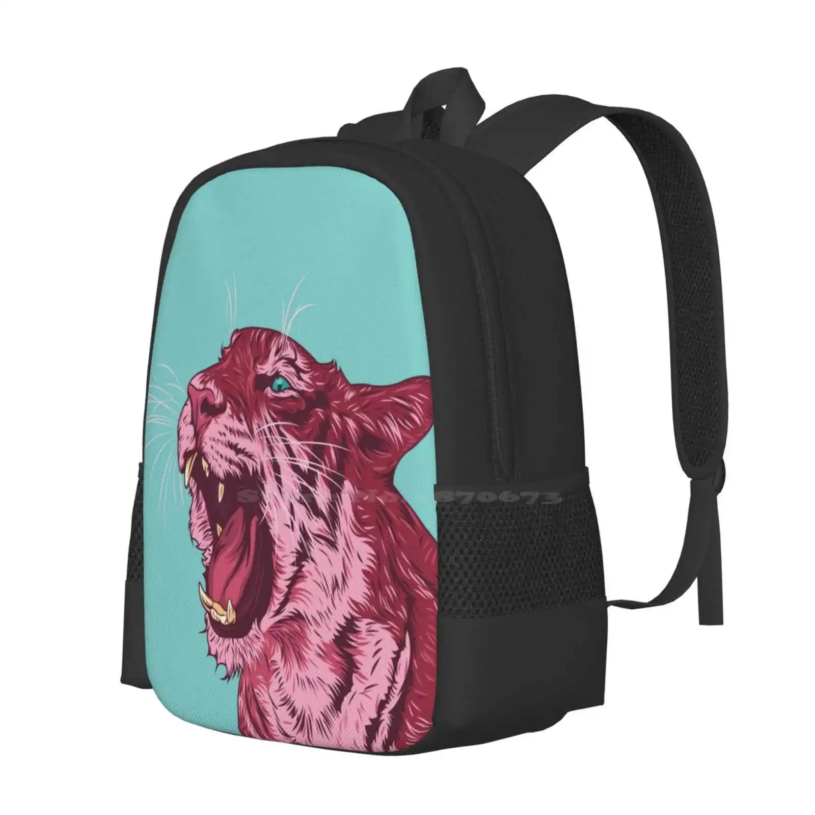 Magenta Tiger Hot Sale Schoolbag Backpack Fashion Bags Animal Tiger Wild Nature Big Cat Magenta Color Pop Art Portrait Angry