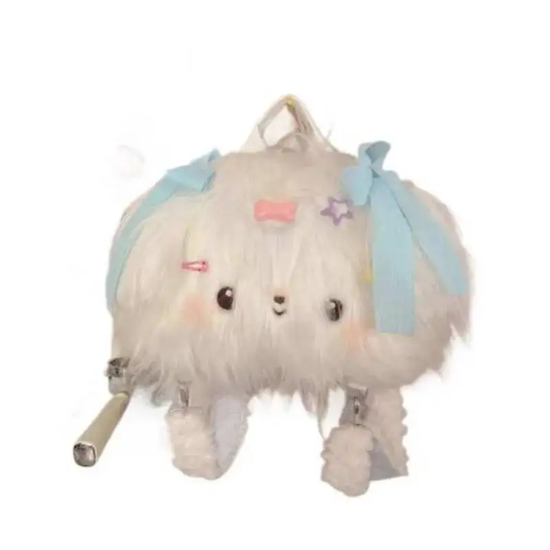 Bloom Sweet Cute Plush Lolita Handbag Women Bow Star Large Capacity Backpack Ladies Kawaii Long Hair Puppy Mochilas Mujer 2025